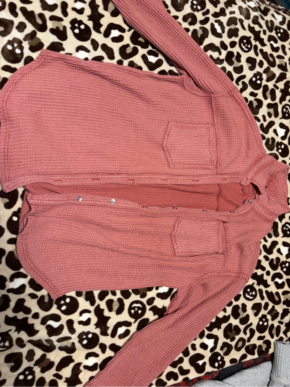 aerie Dusty Rose Waffle Knit Button-Front Cardigan